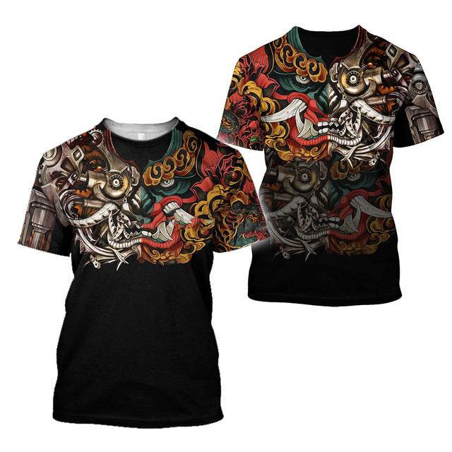 3D Men's T-shirt Samurai Printed T-shirt Loose Round Neck - Avalon