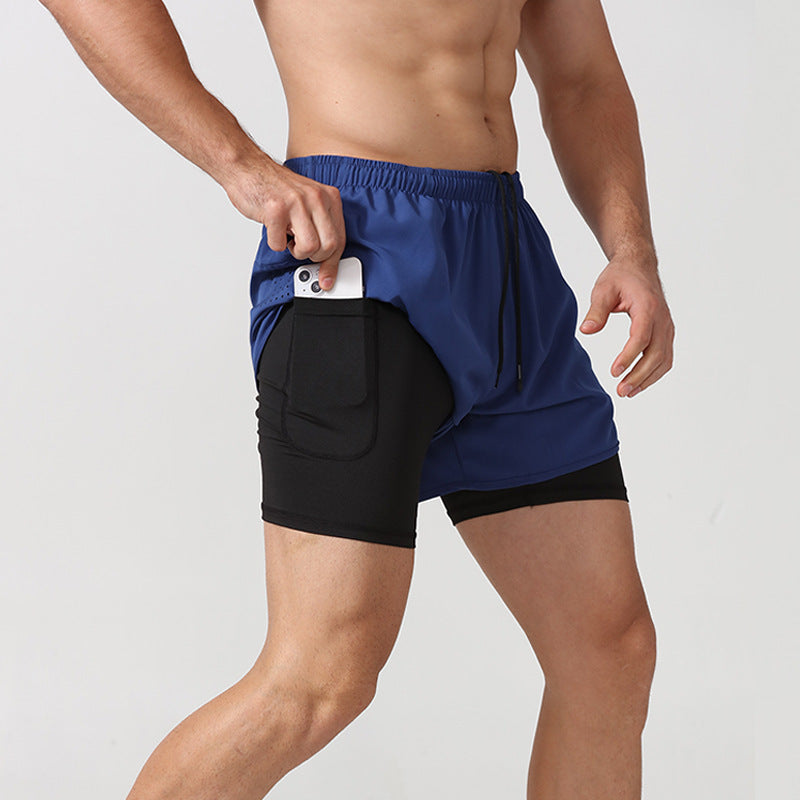 Men's Loose Three-point Quick-drying Lined Anti-exposure Double-layer Fitness Shorts
