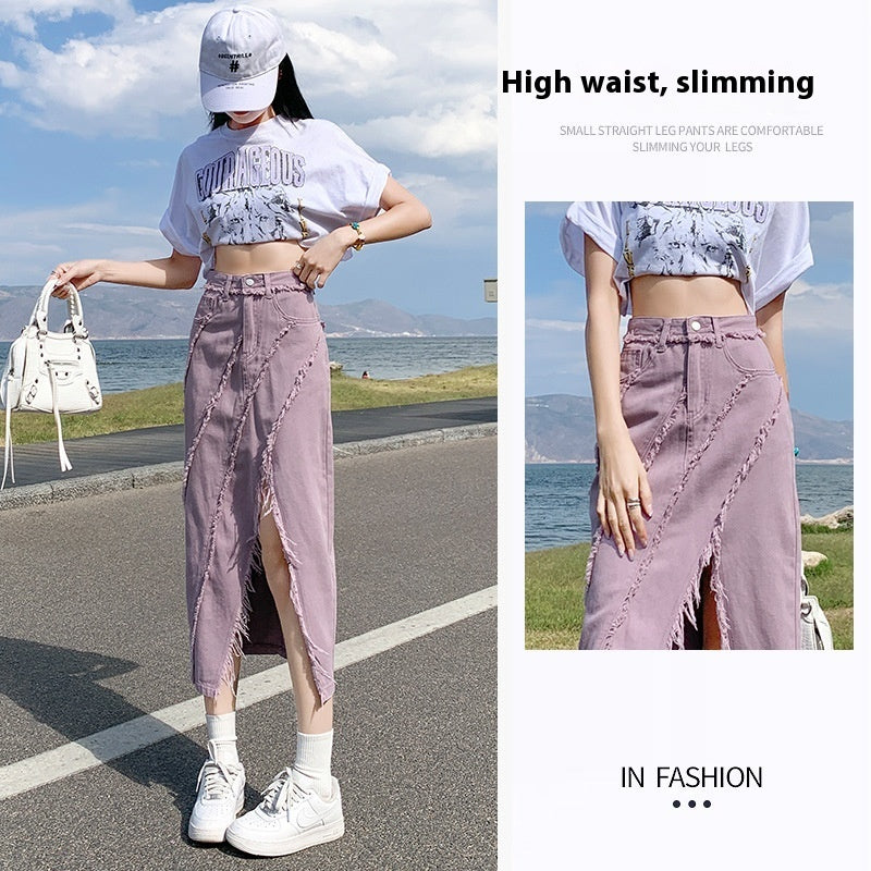 High Waist Slimming Mid-length A- Line Sheath Split Skirt