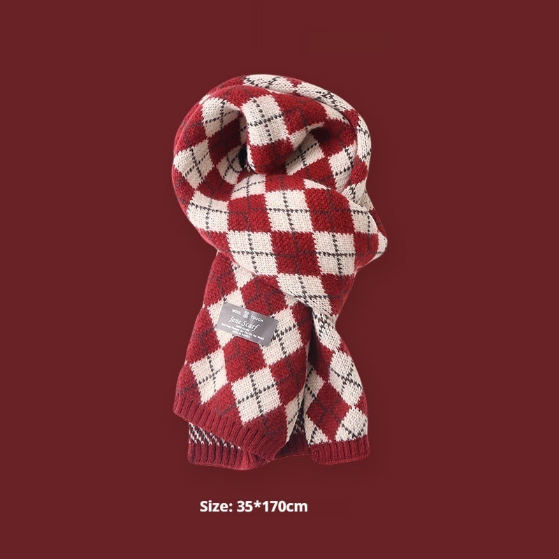New Year Gift Red Lovers Wild Plaid Warm Wool Scarf