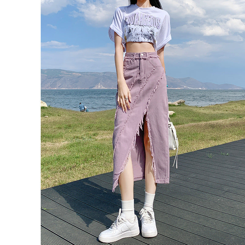 High Waist Slimming Mid-length A- Line Sheath Split Skirt