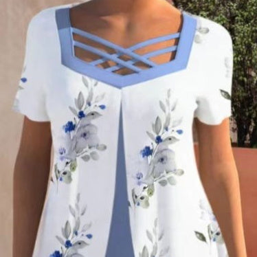Women's Casual Print And Color-shifting Plus Size Short Sleeve