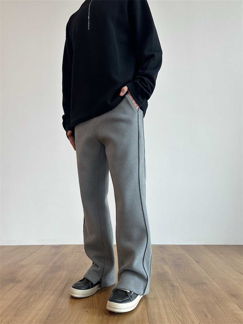 Woolen Warm 3D Cutting Extra Thick Side Zipper Pants