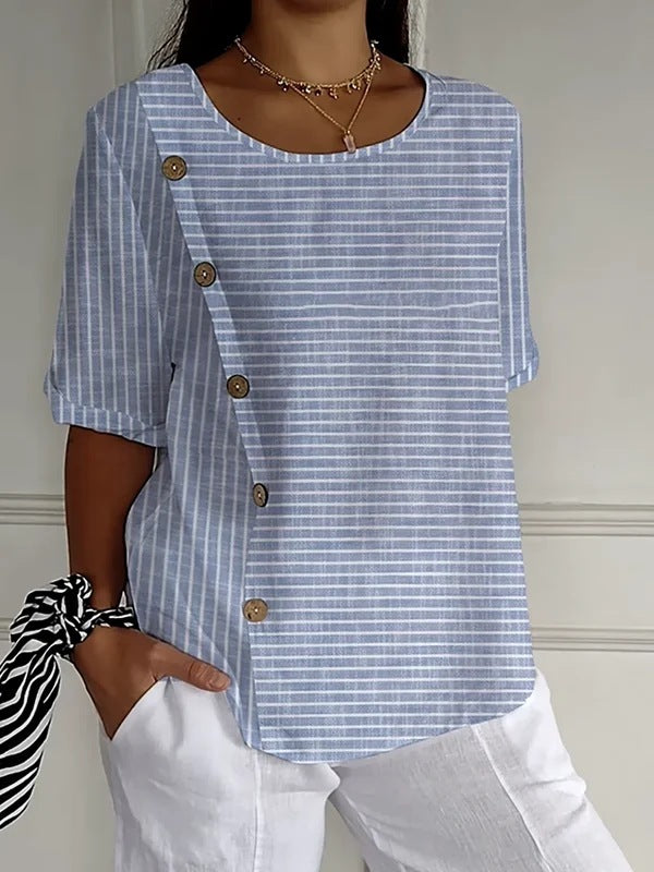 Women's Striped Button Casual Short Sleeve