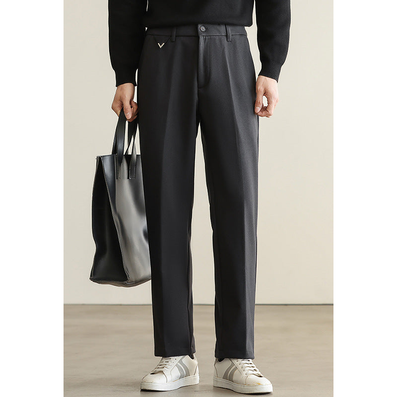 Texture Elastic Waist Single Pleated Brushed Suit Pants