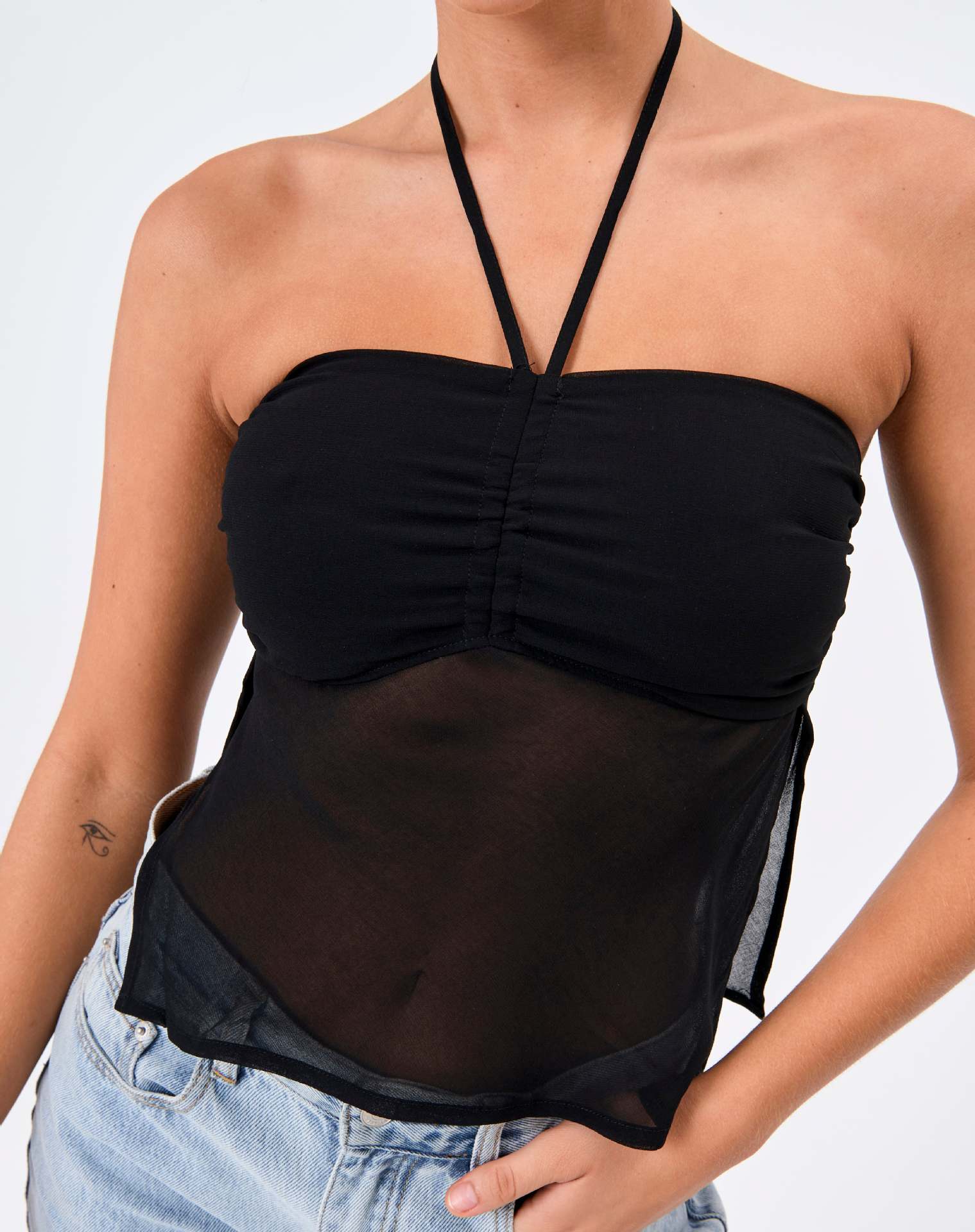 Women's Straps Tulle Halter Pure Color Tube-top Vest