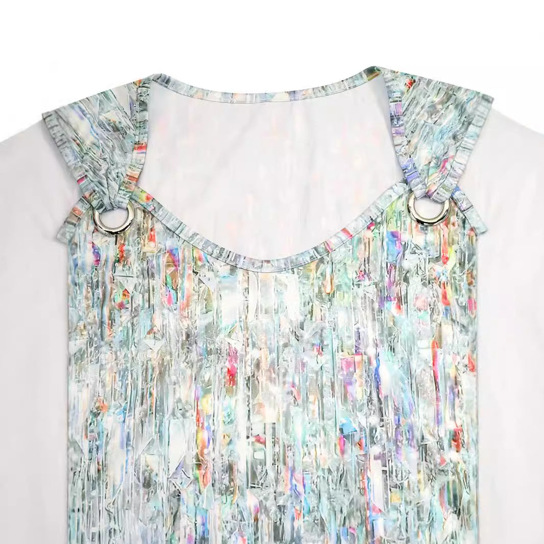 Women's Fashion Metal Buckle Printed Sleeveless Top