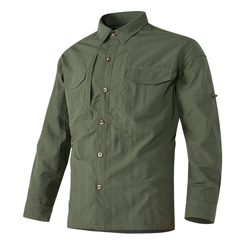 Spring And Autumn Long-sleeved Shirt Men's Multi-pocket Overalls