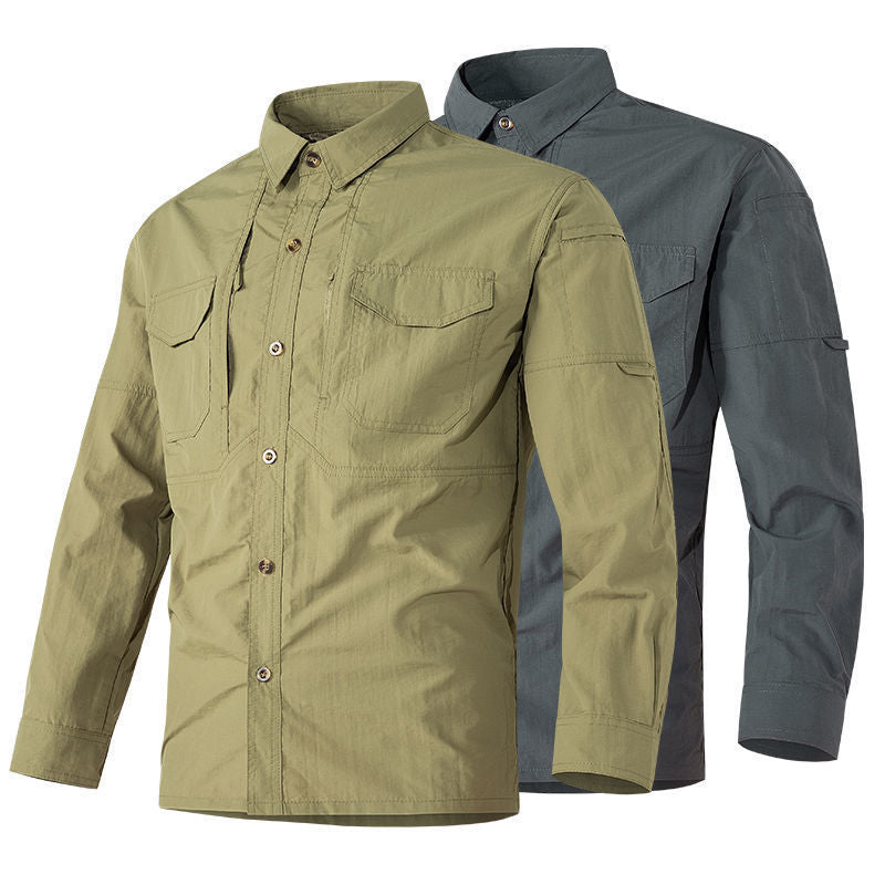 Spring And Autumn Long-sleeved Shirt Men's Multi-pocket Overalls