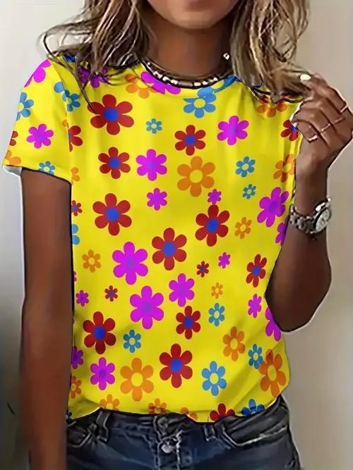 Women's Floral 3D Printed T-shirt Printed Top