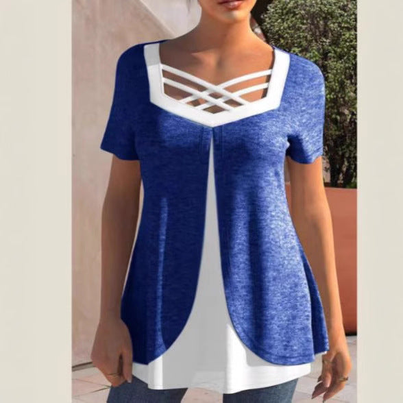 Women's Casual Print And Color-shifting Plus Size Short Sleeve