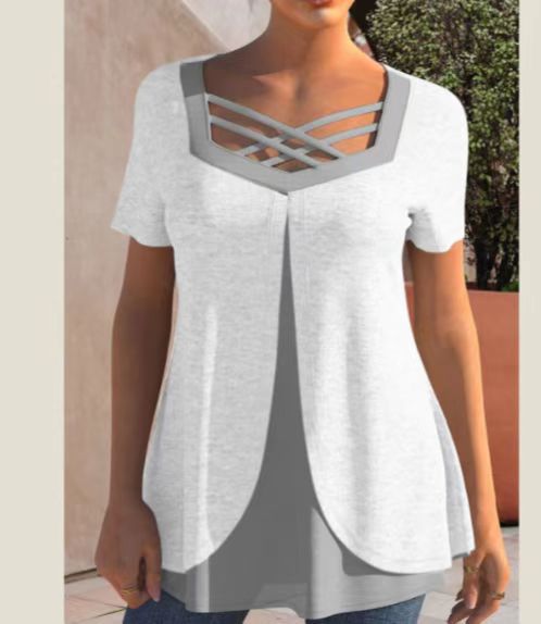 Women's Casual Print And Color-shifting Plus Size Short Sleeve