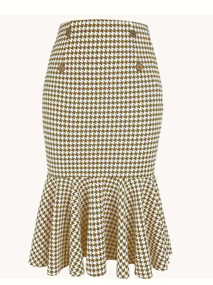 Elegant Commuter Houndstooth Stretch Hip Skirt
