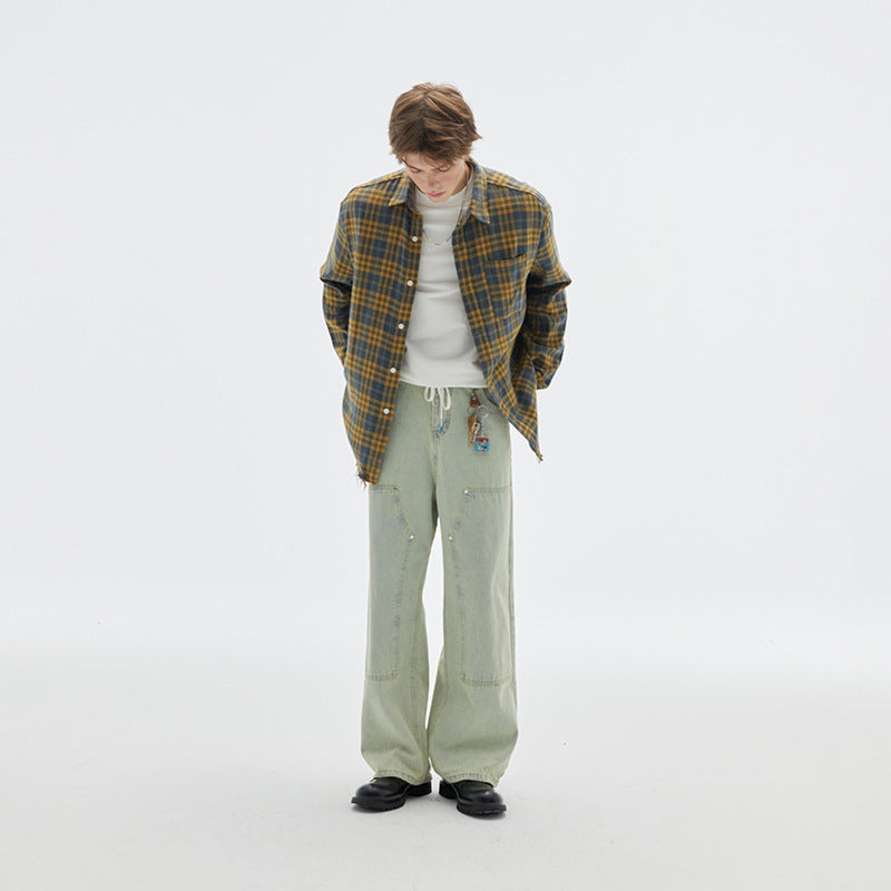 Vintage Brushed Plaid Long Sleeve Shirt