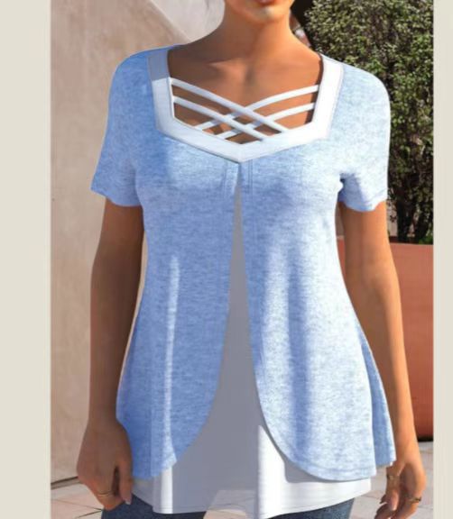 Women's Casual Print And Color-shifting Plus Size Short Sleeve
