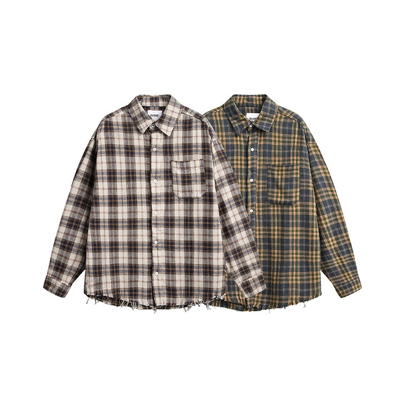 Vintage Brushed Plaid Long Sleeve Shirt