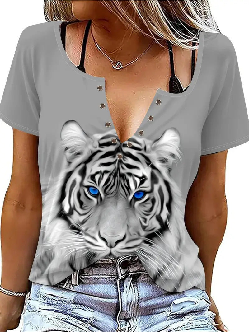 Women's Summer Fashion Animal Striped T-shirt