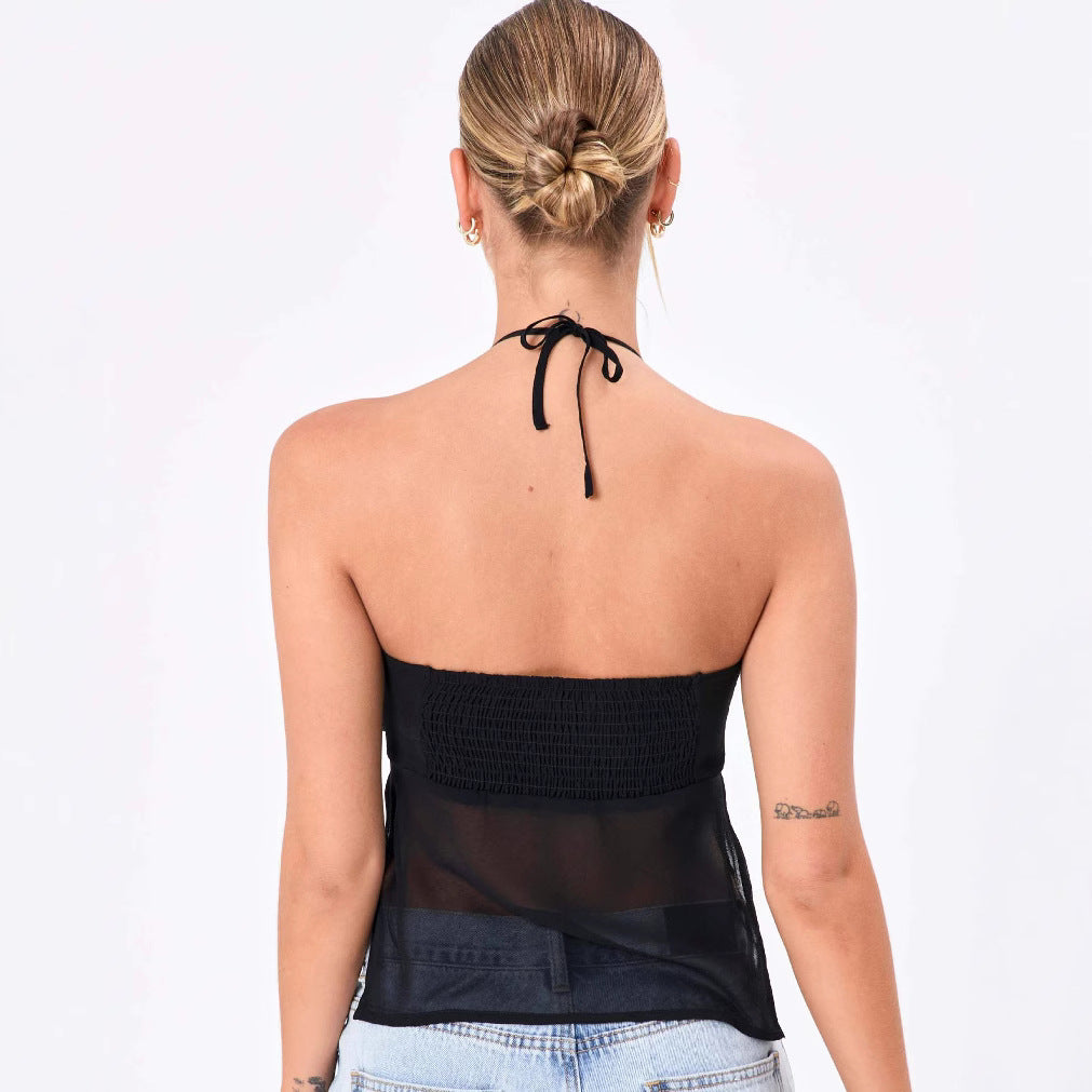 Women's Straps Tulle Halter Pure Color Tube-top Vest