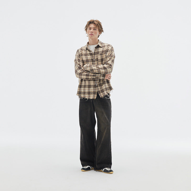 Vintage Brushed Plaid Long Sleeve Shirt