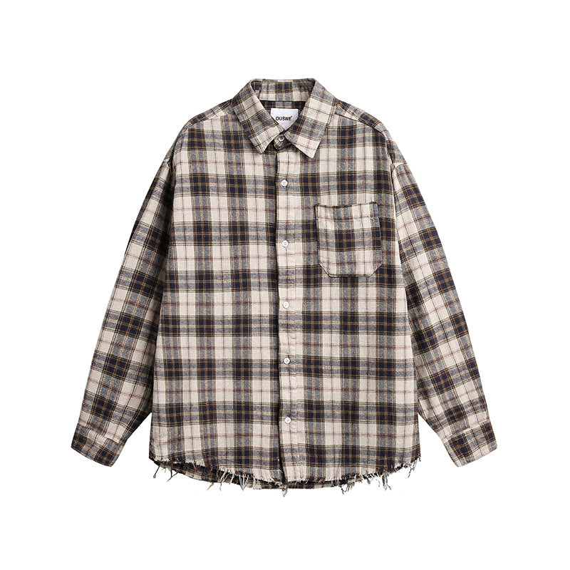 Vintage Brushed Plaid Long Sleeve Shirt