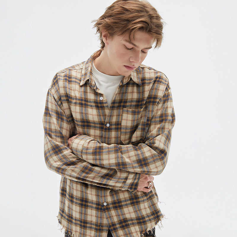 Vintage Brushed Plaid Long Sleeve Shirt