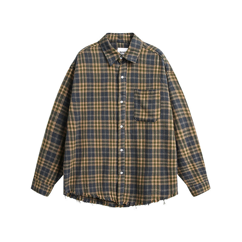 Vintage Brushed Plaid Long Sleeve Shirt