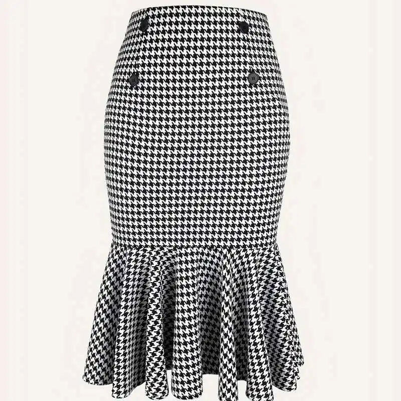 Elegant Commuter Houndstooth Stretch Hip Skirt