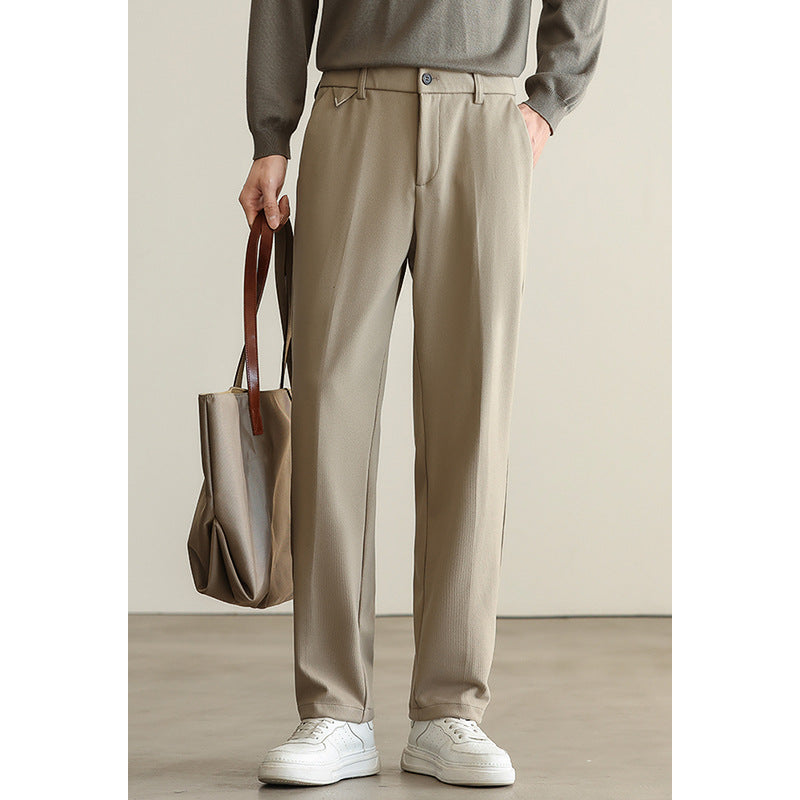 Texture Elastic Waist Single Pleated Brushed Suit Pants