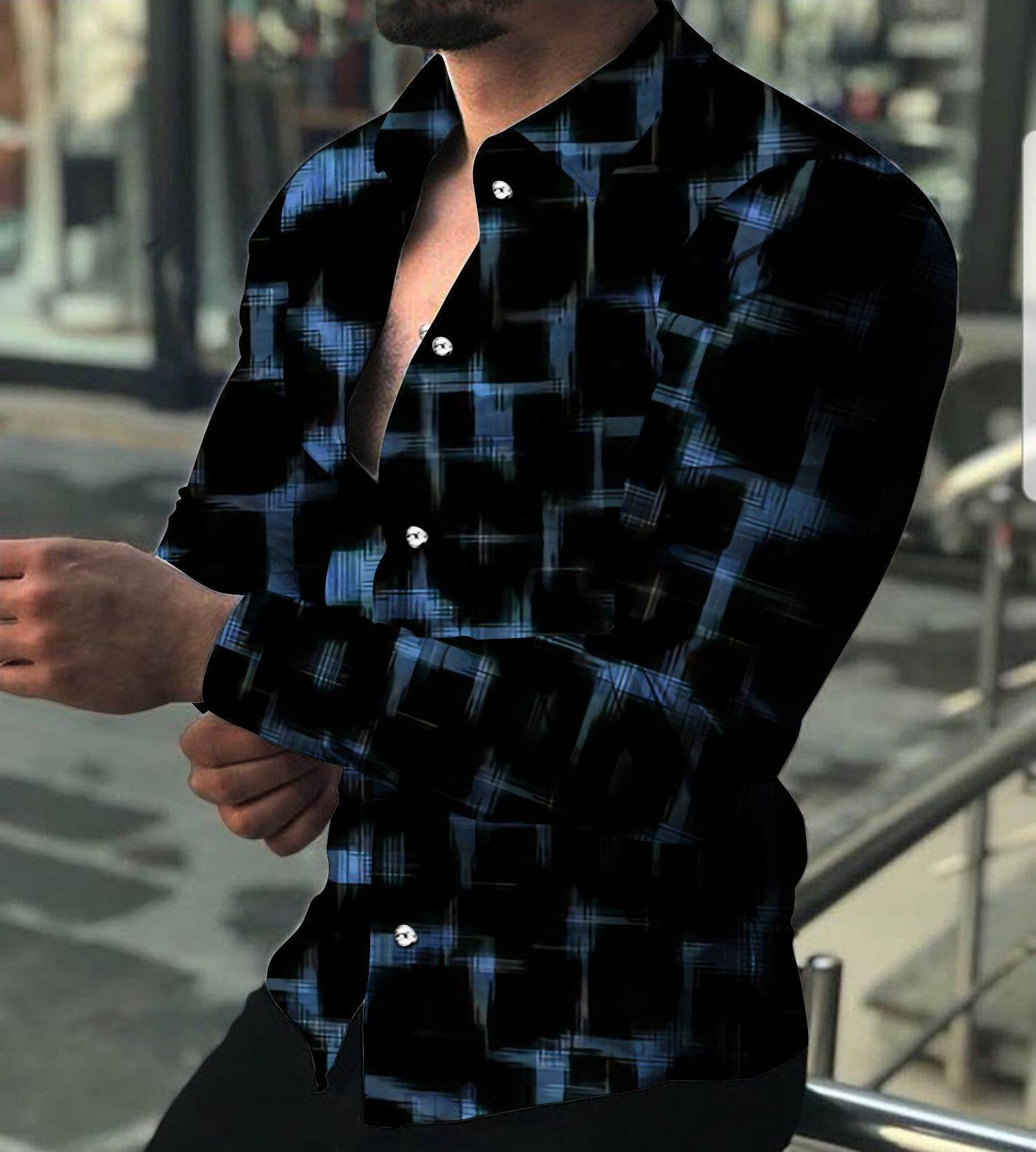 3D Digital Printing Lapel Long Sleeve Shirt - Avalon