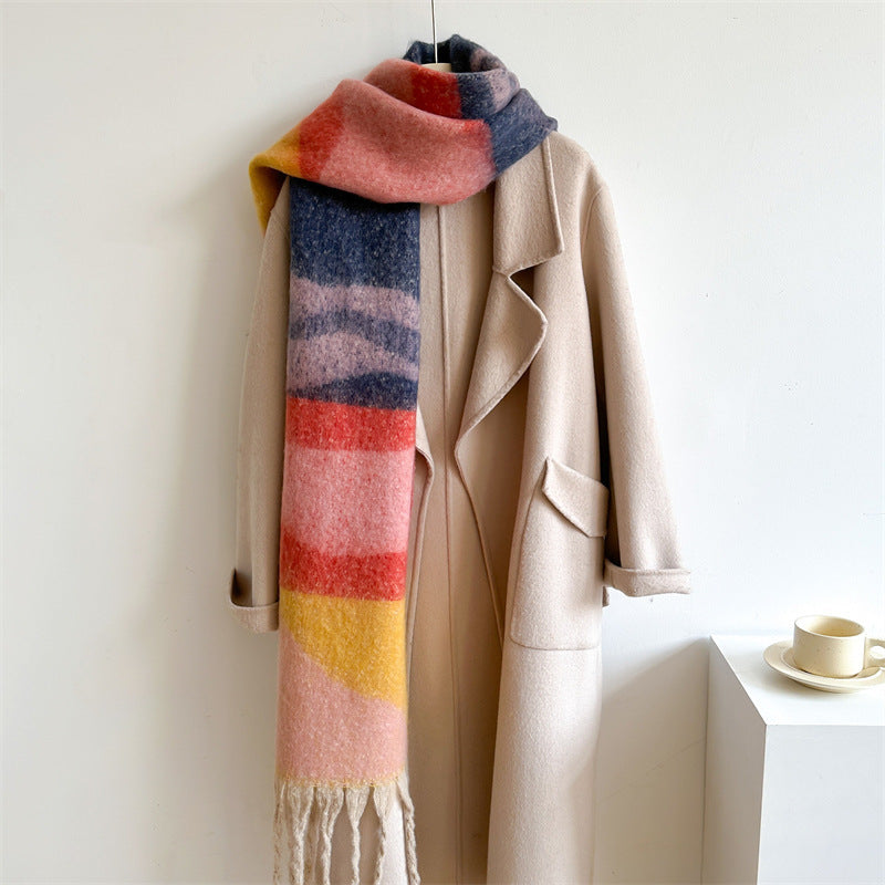 Scarf Simple Color Stitching Thickened Warm