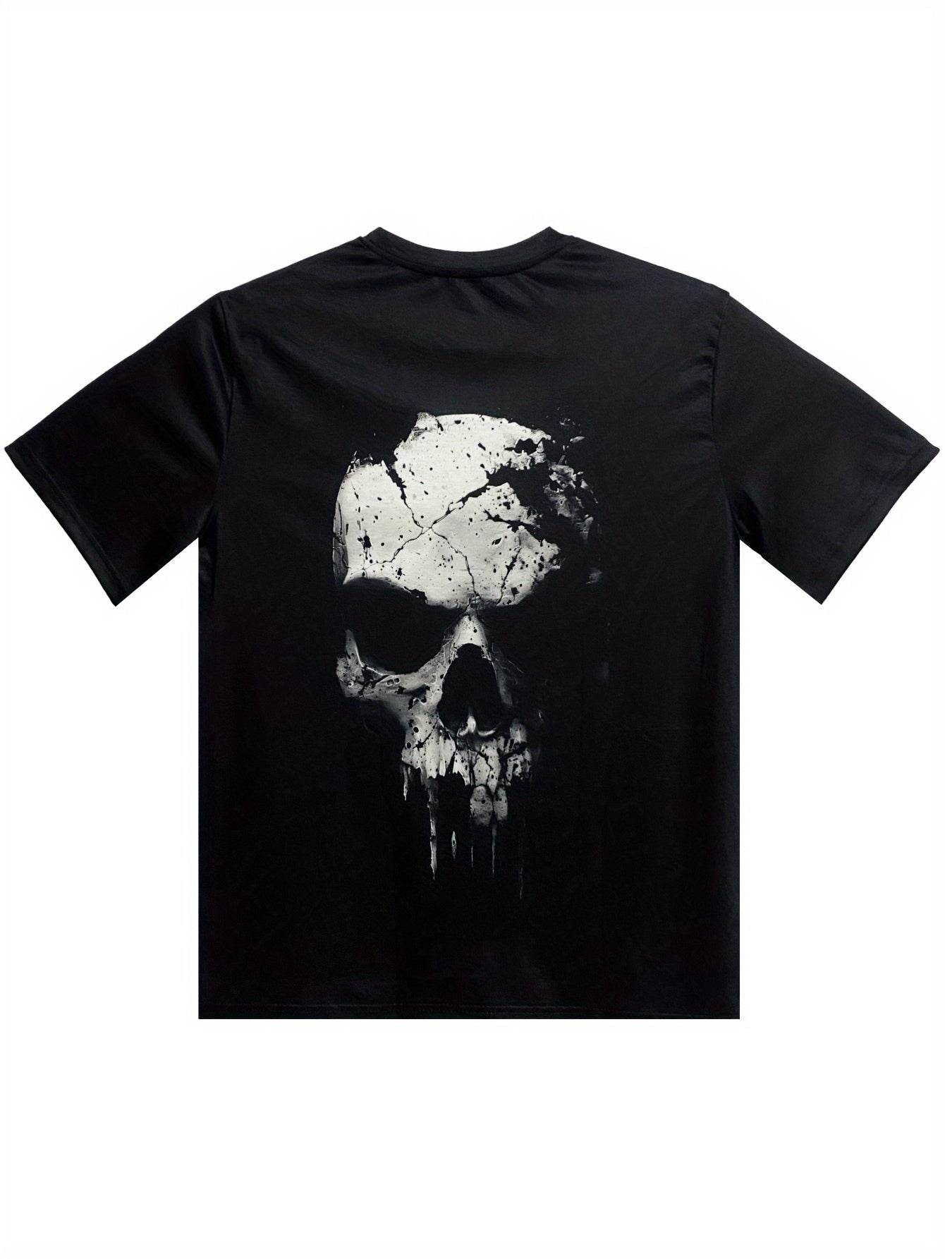 A Novel And Cool Top For Men To Wear Outdoors In Summer, Featuring A 3D Digital Shattered Skull Pattern And A Round Neck Short Sleeved T-shirt - Avalon