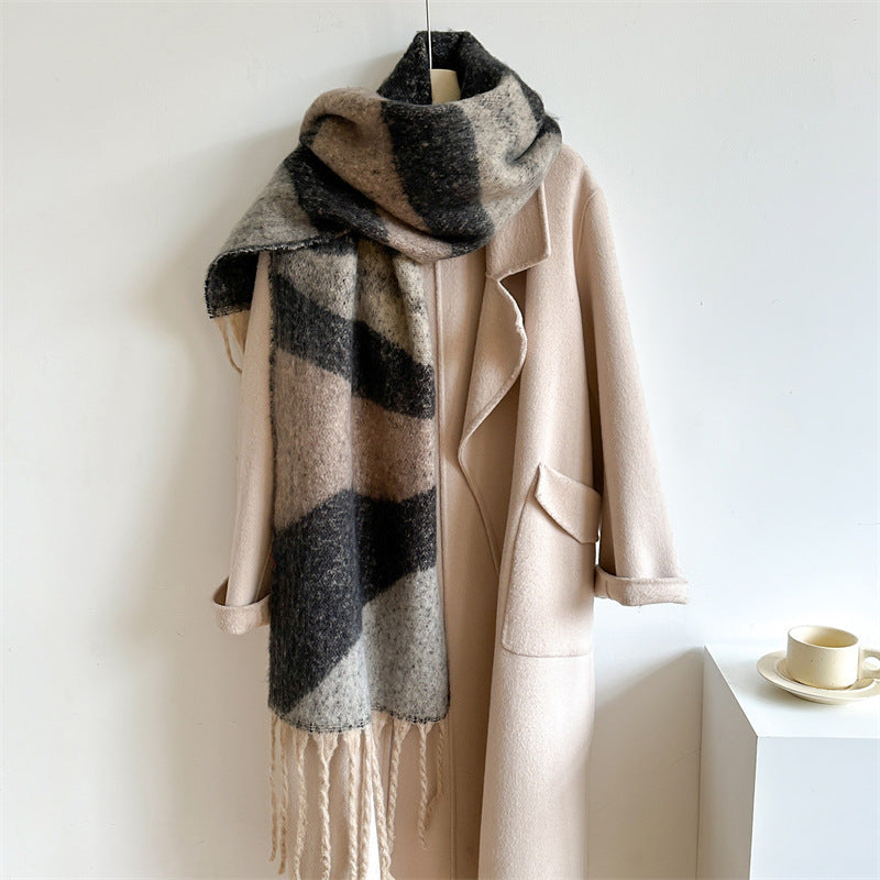Scarf Simple Color Stitching Thickened Warm