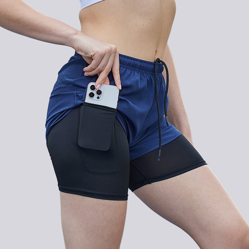 Men's Loose Three-point Quick-drying Lined Anti-exposure Double-layer Fitness Shorts