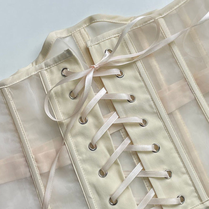 Women's Short Cinched Waist Waistcoat Outer Wear Lace Up Casual Top