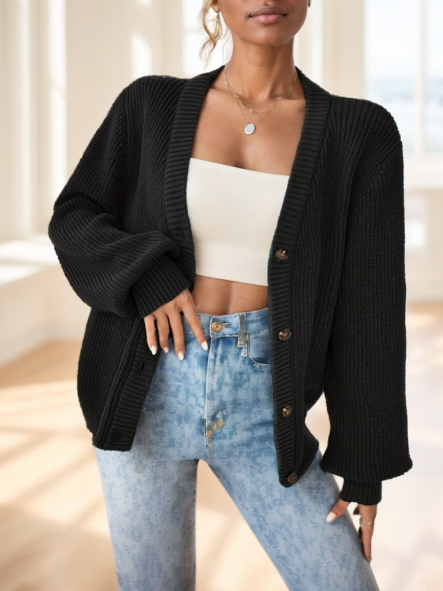 Women's Plain Color Front Button Knitted Cardigan Sweater Jacket Spring And Autumn