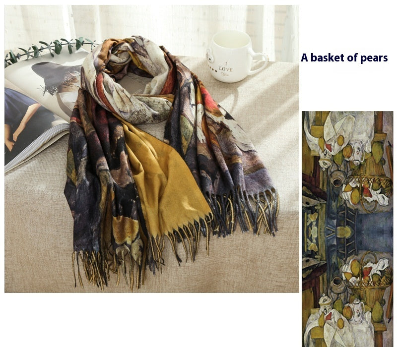 Tassel Digital Printing Scarf Cashmere Oil Painting Shawl
