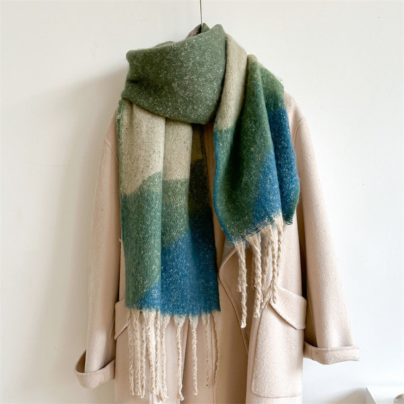 Scarf Simple Color Stitching Thickened Warm