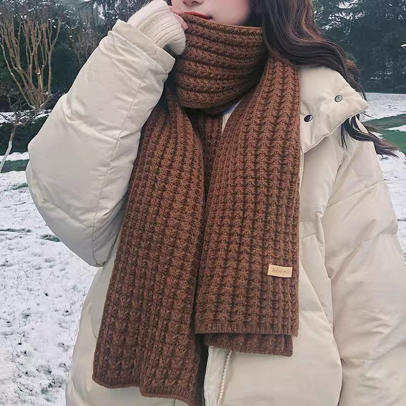 White Harajuku Style Coarse Yarn Knitted Scarf For Women Winter Korean Style All-matching Warm Japanese Style Students Thickened