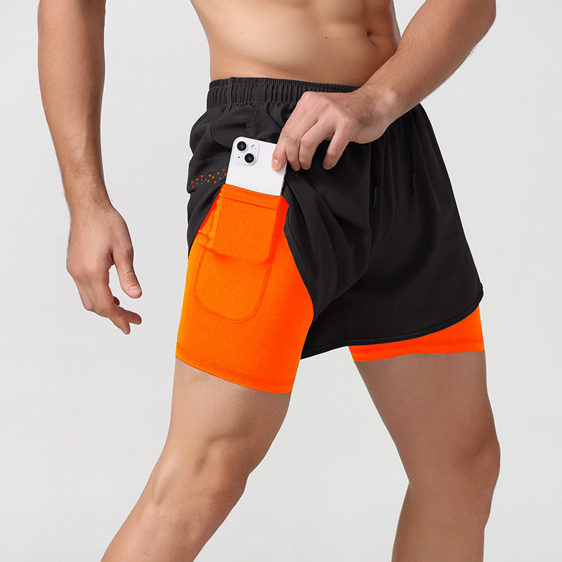 Men's Loose Three-point Quick-drying Lined Anti-exposure Double-layer Fitness Shorts