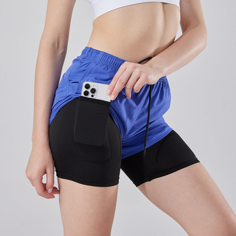 Men's Loose Three-point Quick-drying Lined Anti-exposure Double-layer Fitness Shorts