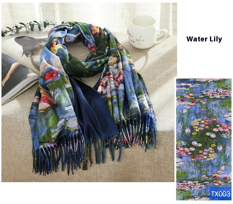 Tassel Digital Printing Scarf Cashmere Oil Painting Shawl