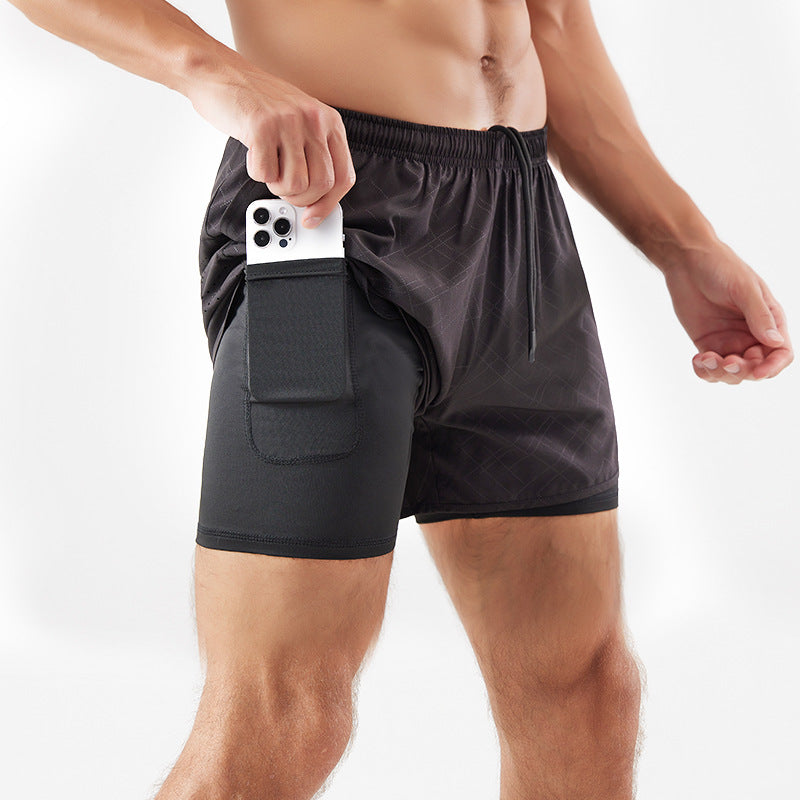 Men's Loose Three-point Quick-drying Lined Anti-exposure Double-layer Fitness Shorts
