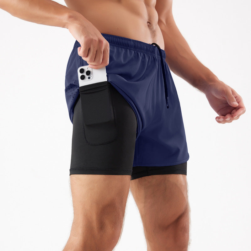 Men's Loose Three-point Quick-drying Lined Anti-exposure Double-layer Fitness Shorts