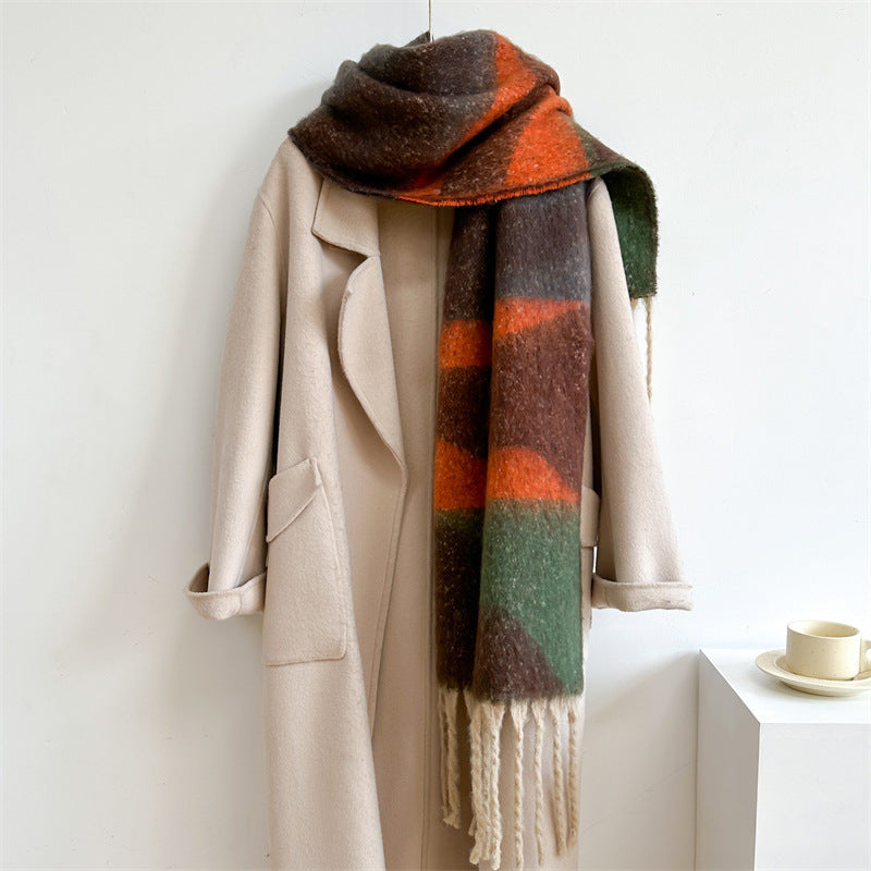 Scarf Simple Color Stitching Thickened Warm