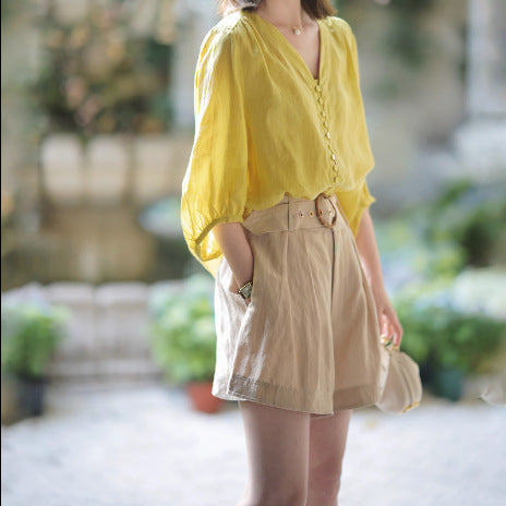 Loose And Comfortable Yellow Shirt For Women
