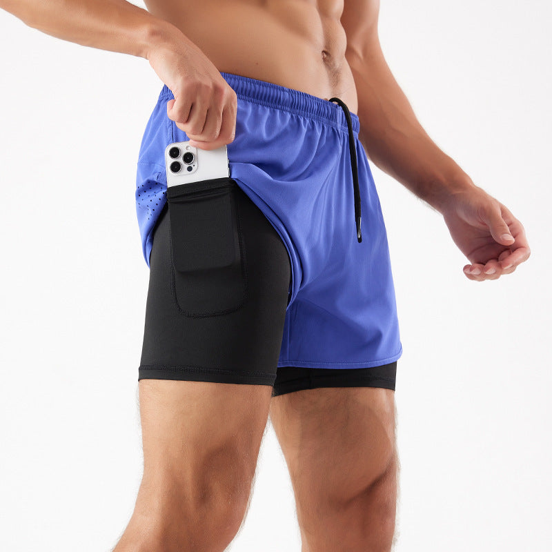 Men's Loose Three-point Quick-drying Lined Anti-exposure Double-layer Fitness Shorts