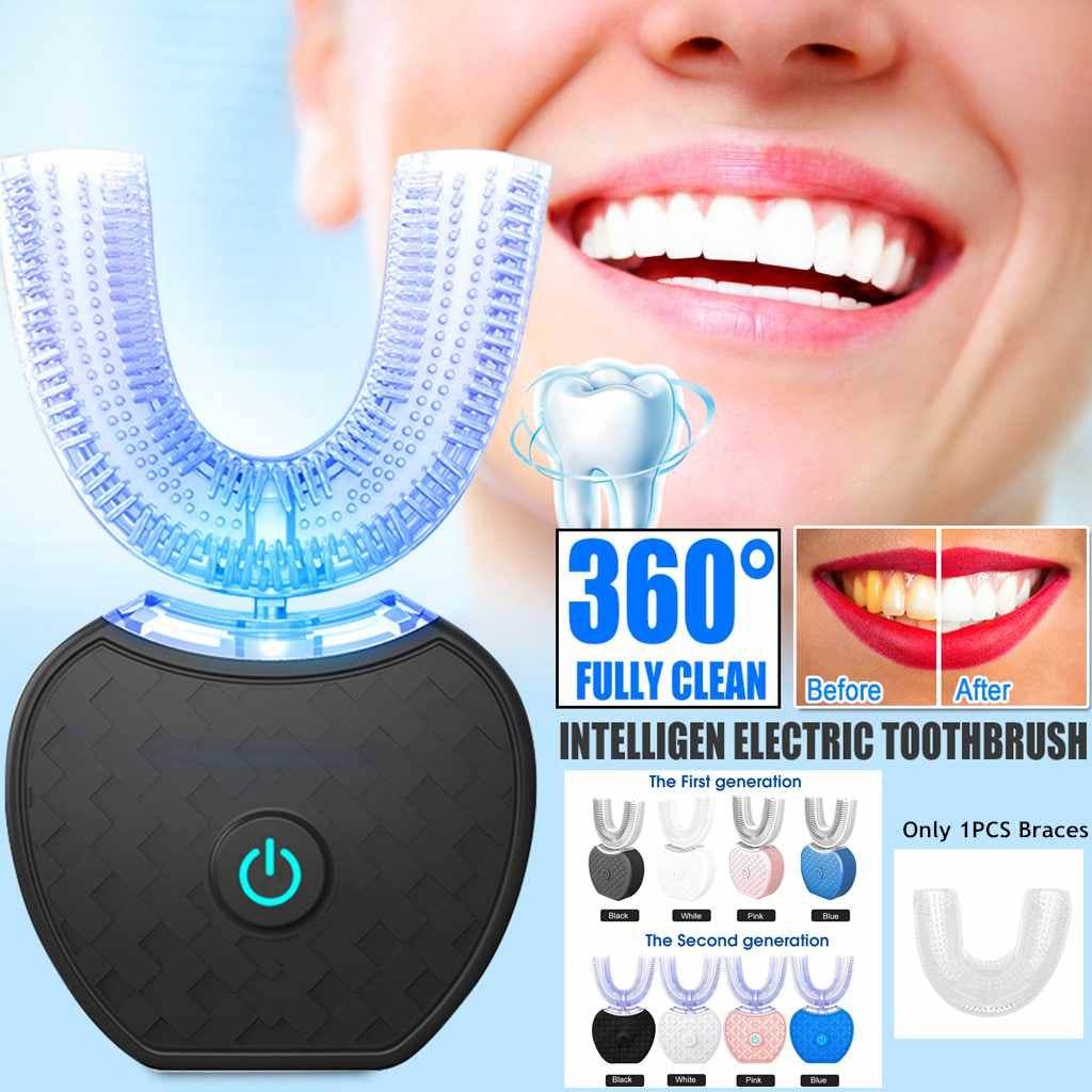 360 Degrees Intelligent Automatic Electric Toothbrush Waterproof U Type Tooth Brush Whitening Blue Light USB Charging - Avalon