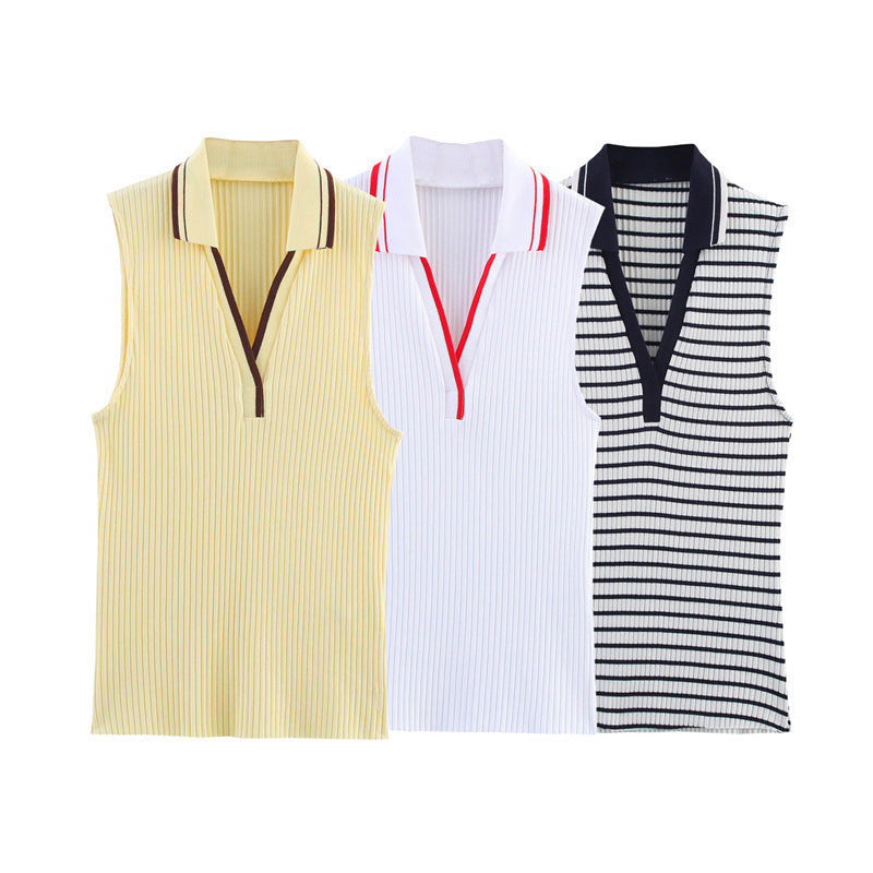 European And American Style Knitted Striped Thread Top