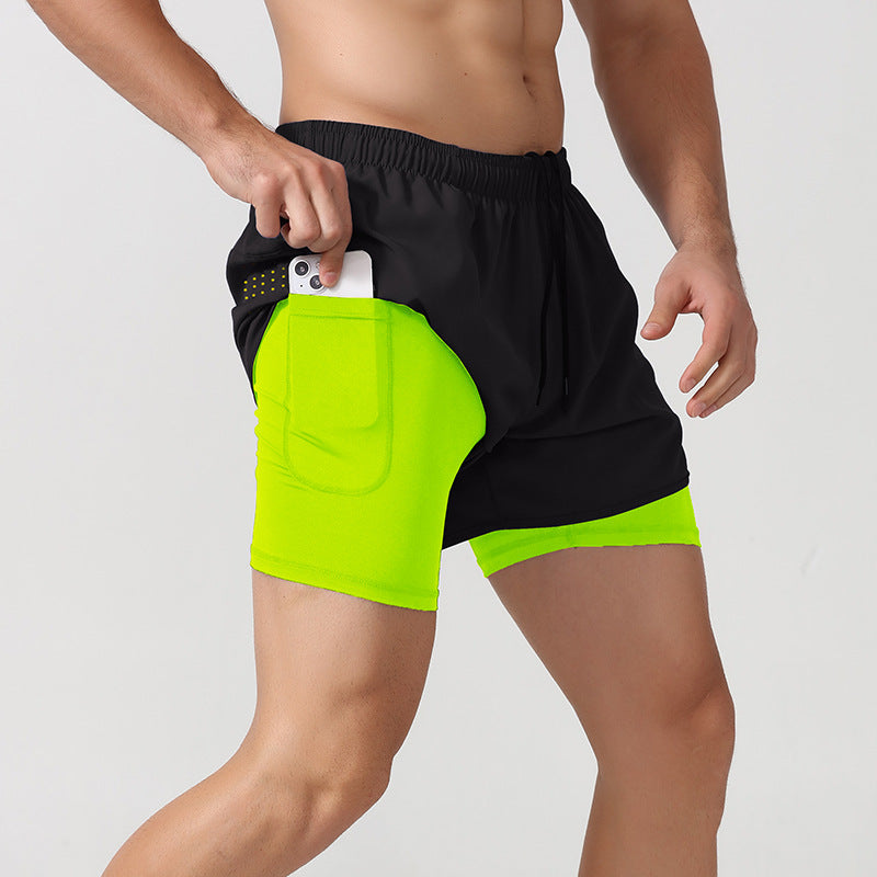 Men's Loose Three-point Quick-drying Lined Anti-exposure Double-layer Fitness Shorts