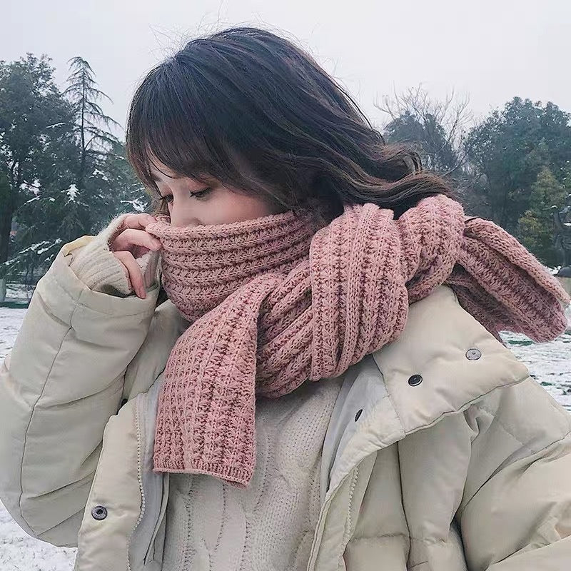 White Harajuku Style Coarse Yarn Knitted Scarf For Women Winter Korean Style All-matching Warm Japanese Style Students Thickened